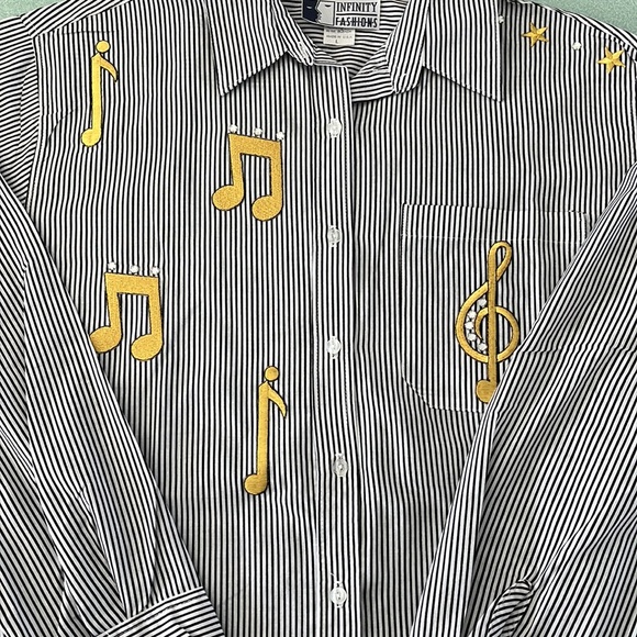 Infinity Fashion Women’s Shirt Embroidered  Musical notes rhinestones - Picture 4 of 4